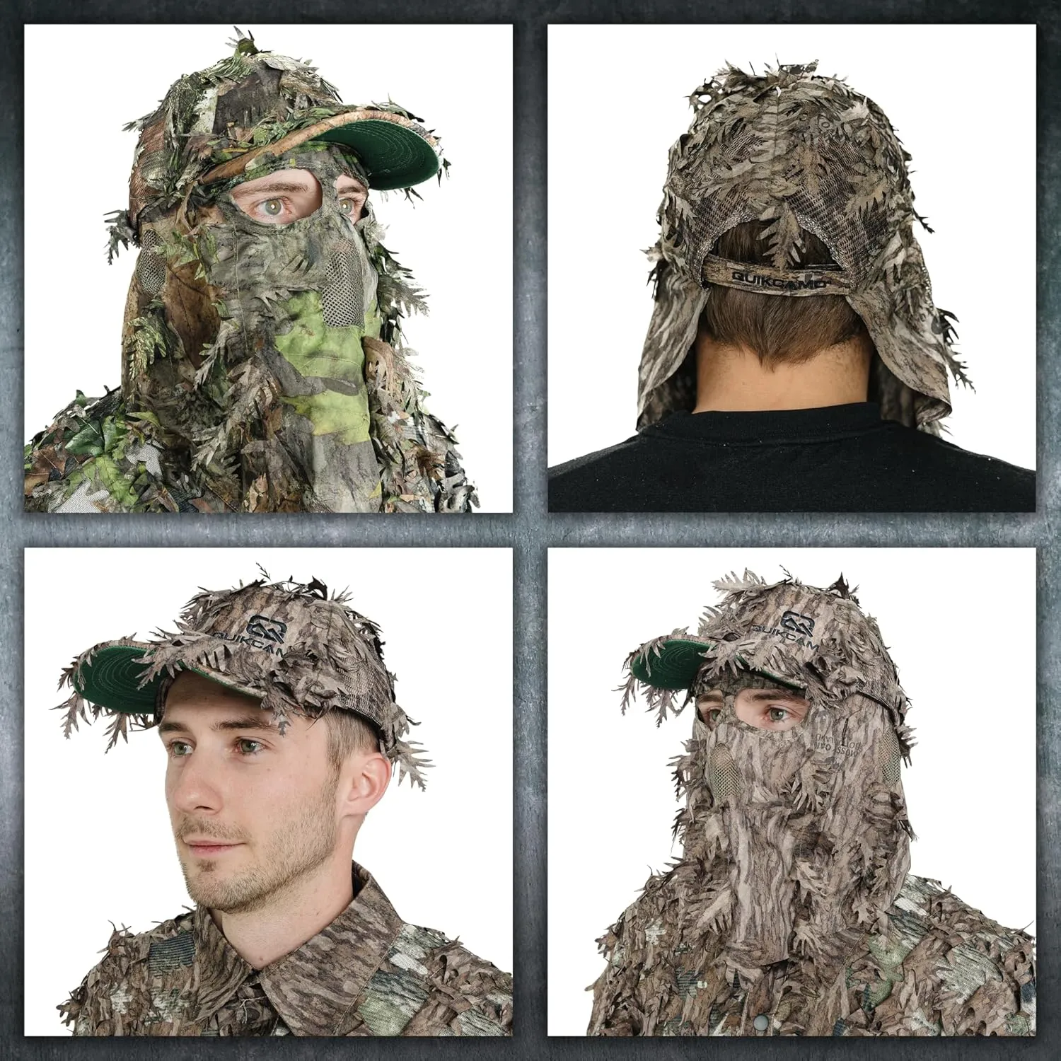 QuikCamo Lightweight 3D Leafy Camo Face Mask & Hat for Hunting, OSFM Adjustable Camouflage Hat, Mossy Oak & Realtree