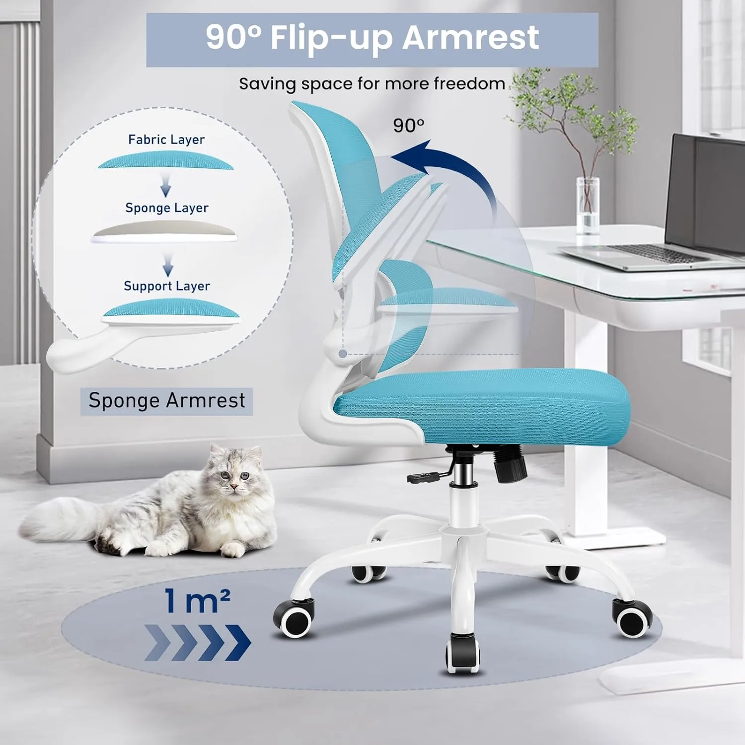 Razzor Ergonomic Desk Chair with Lumbar Support and Adjustable Armrests, Breathable Mesh Mid Back Computer Chair, Reclining Office Chair for Home Office - Blue