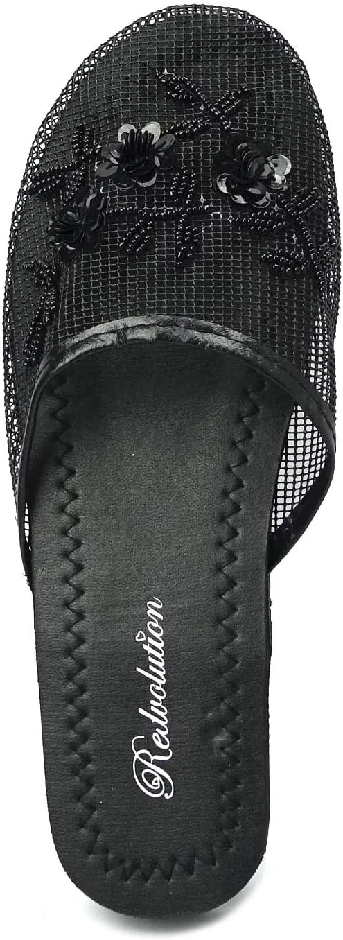 REDVOLUTION Women's Chinese Mesh Slipper Floral Flip Flop Sandals | 1313