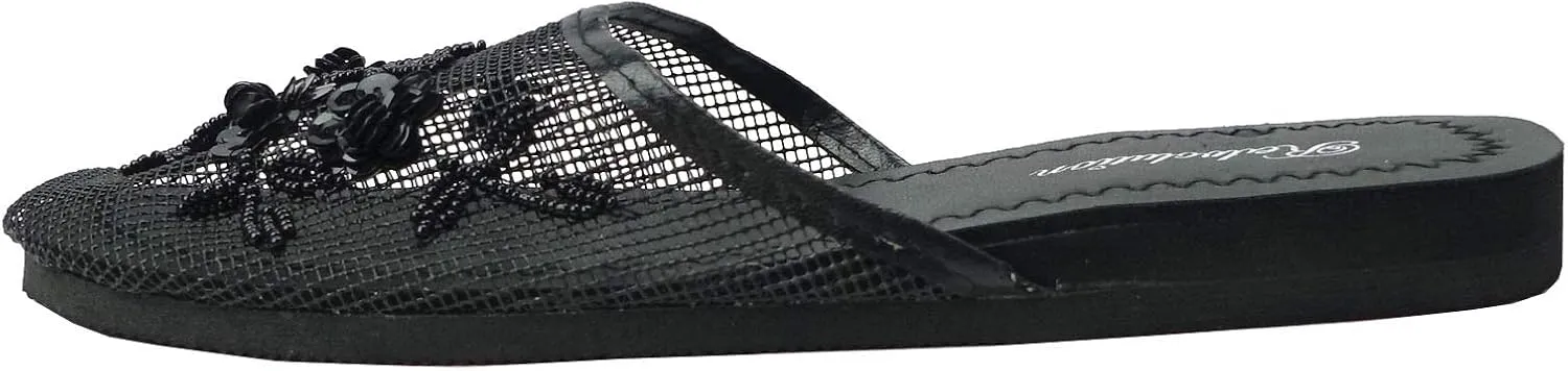 REDVOLUTION Women's Chinese Mesh Slipper Floral Flip Flop Sandals | 1313
