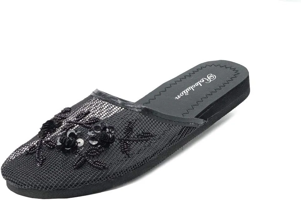 REDVOLUTION Women's Chinese Mesh Slipper Floral Flip Flop Sandals | 1313