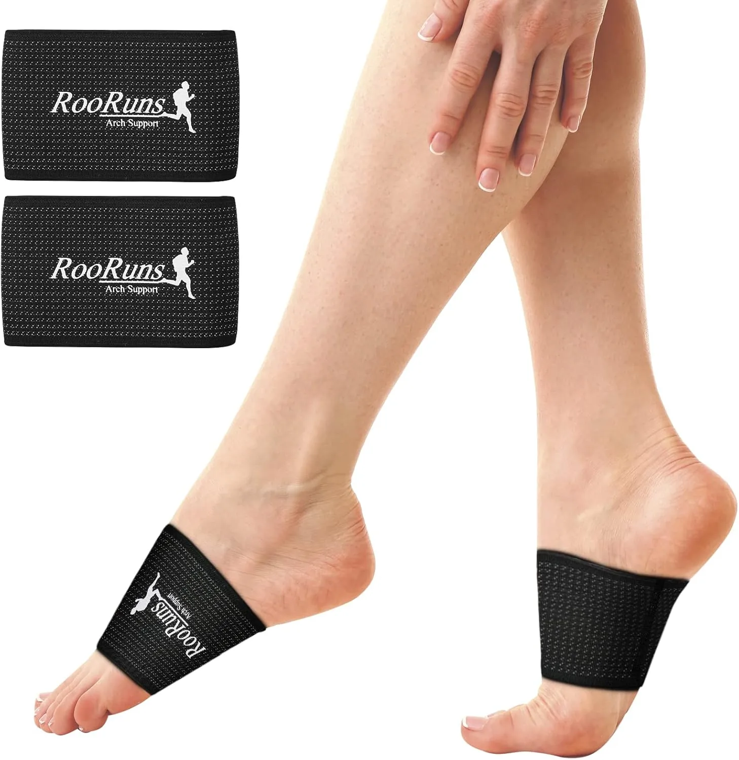 RooRuns Copper Arch Support Sleeves, Compression Plantar Fasciitis Support Foot Wrap for Flat Feet, Heel Spurs, Fallen Arches, for Women and Men (1 Pair)