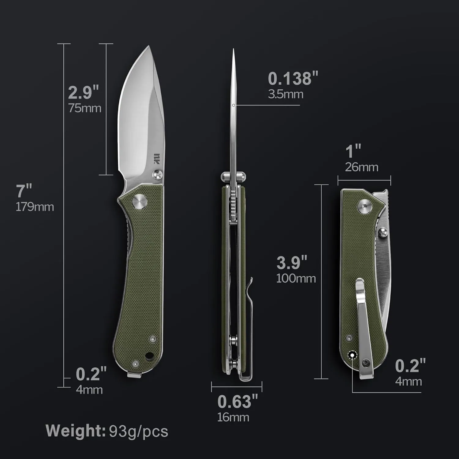 S13 Kumpanter Small Folding Pocket Knife - 3 Inch D2 Folding knife and G10 EDC Pocket Knife with Clip - Pocket knives & Folding Knives for Men and Women - OD Green