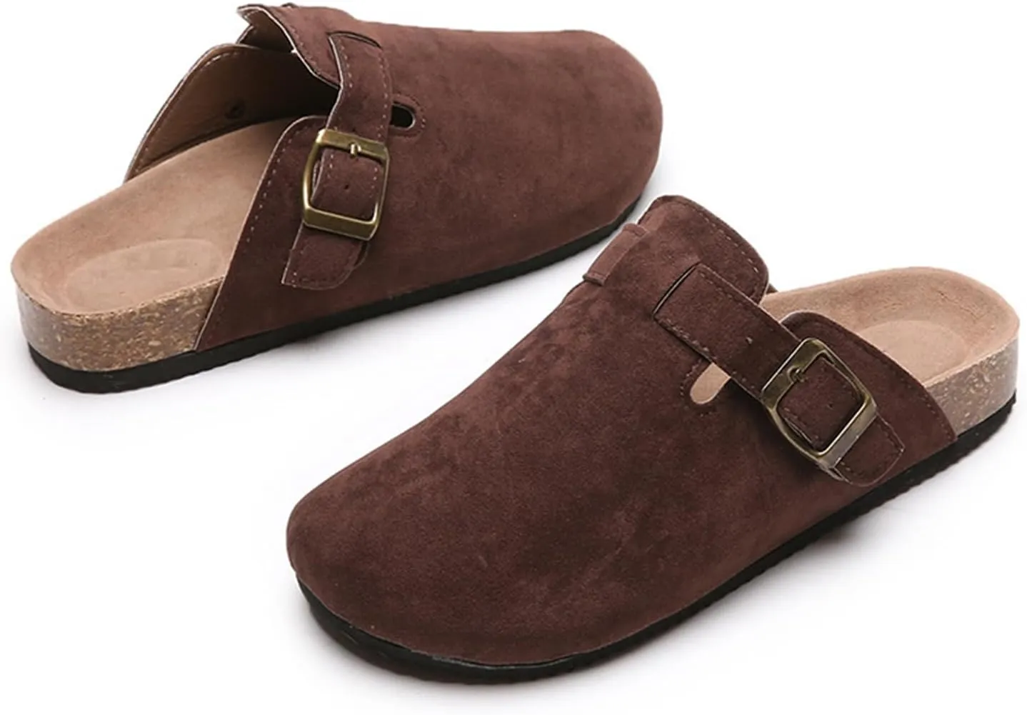 SACFOF Women's Suede Clogs Leather Mules Cork Footbed Sandals Unisex Slip-on Comfortable Home Mules Potato Shoes