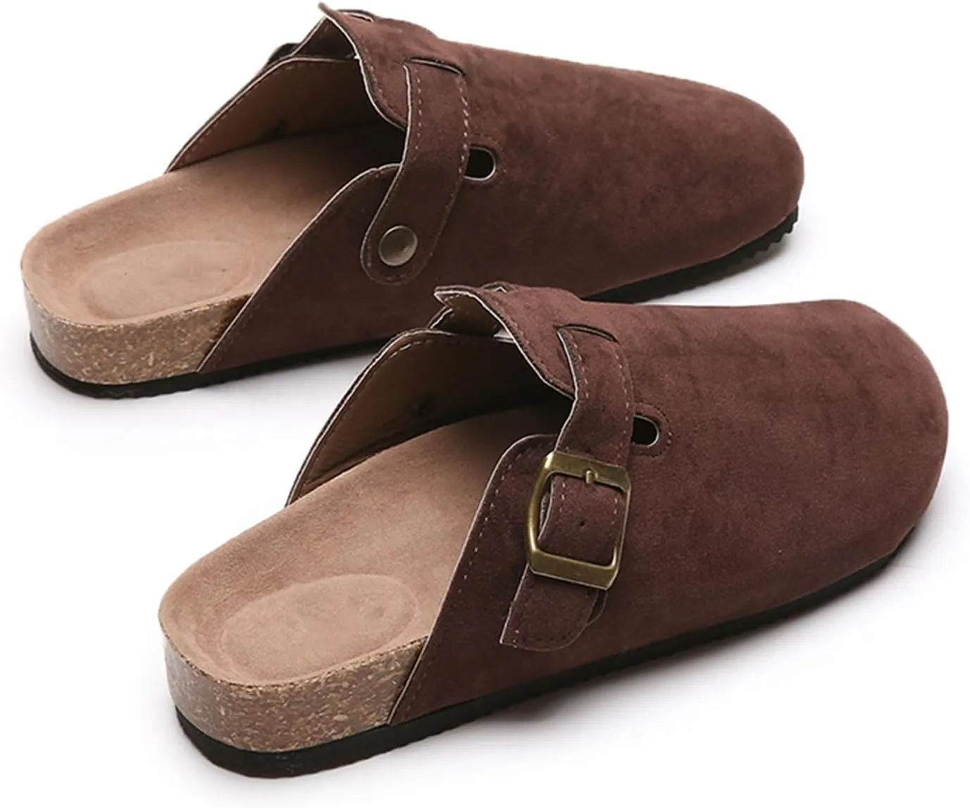 SACFOF Women's Suede Clogs Leather Mules Cork Footbed Sandals Unisex Slip-on Comfortable Home Mules Potato Shoes