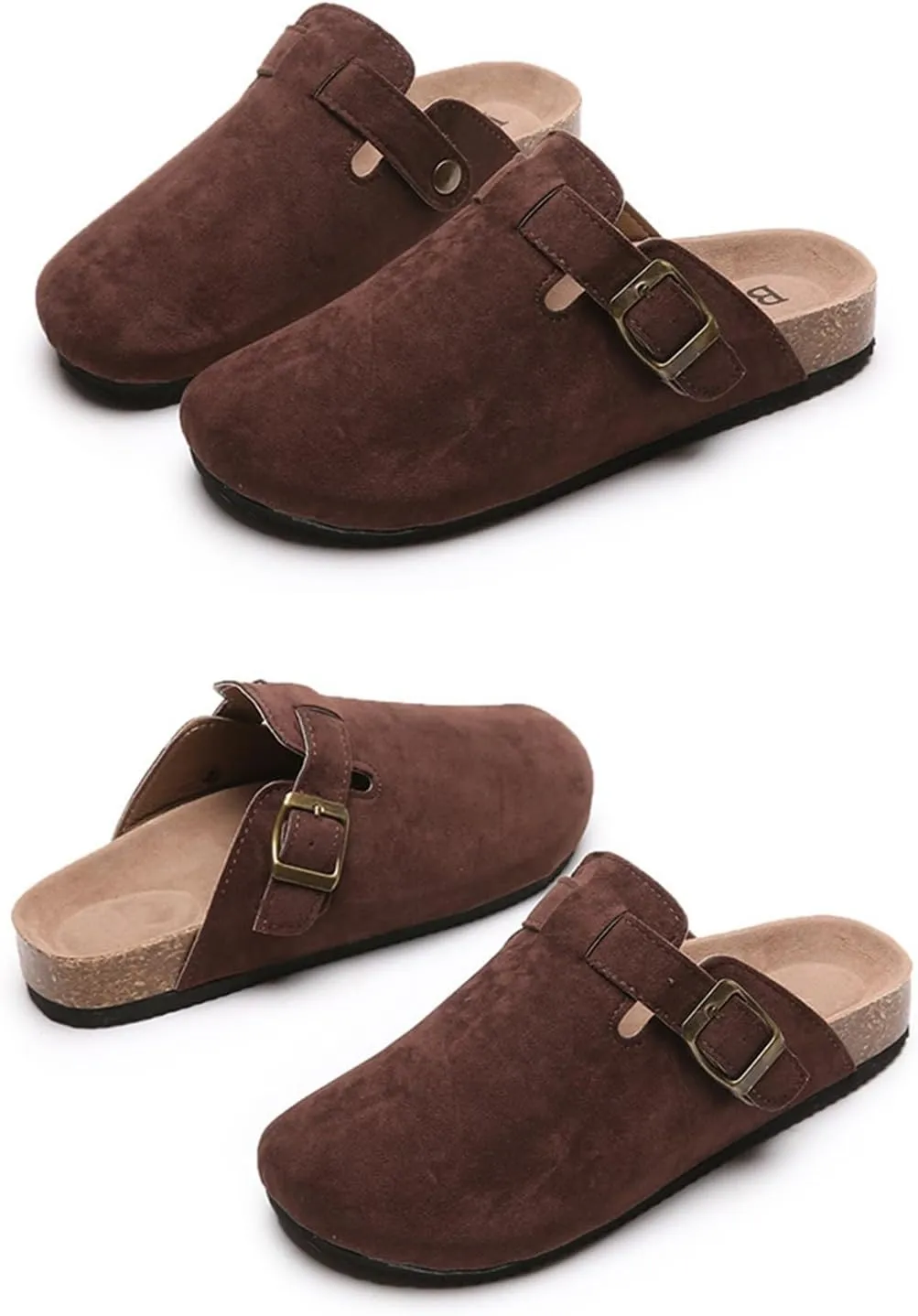 SACFOF Women's Suede Clogs Leather Mules Cork Footbed Sandals Unisex Slip-on Comfortable Home Mules Potato Shoes