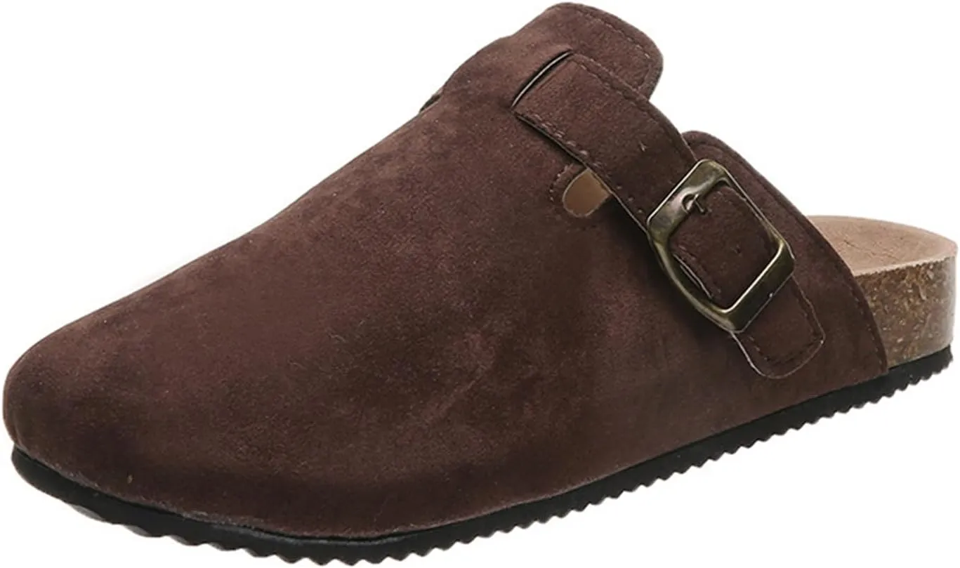 SACFOF Women's Suede Clogs Leather Mules Cork Footbed Sandals Unisex Slip-on Comfortable Home Mules Potato Shoes