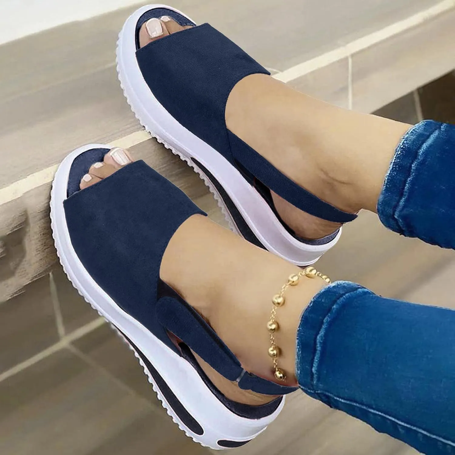 Sandals for Women Dressy Summer 2023 Casual Open Toe Sandals Ankle Strap Open Toe Espadrilles Wedge Sandals (A/Blue, 6.5)