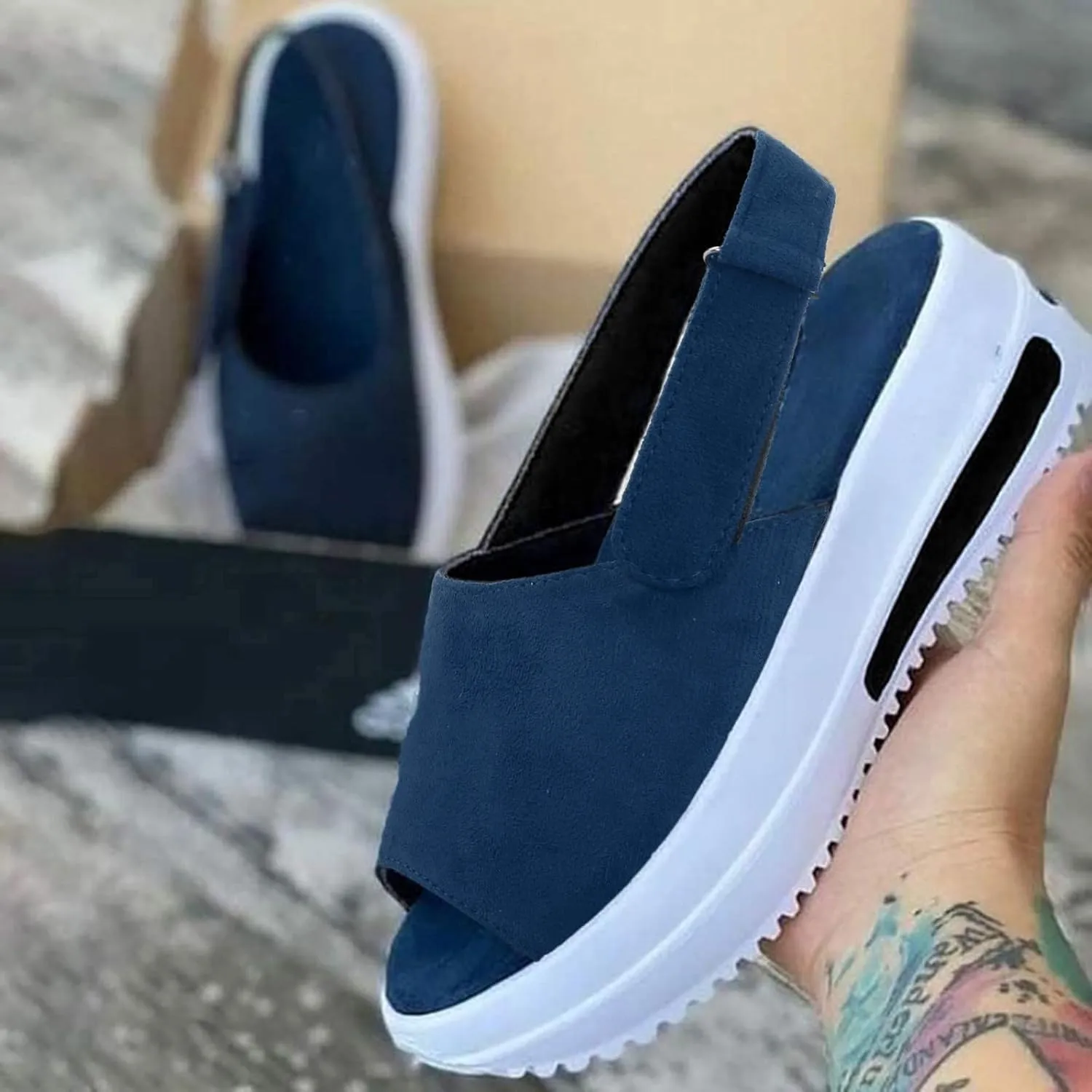 Sandals for Women Dressy Summer 2023 Casual Open Toe Sandals Ankle Strap Open Toe Espadrilles Wedge Sandals (A/Blue, 6.5)