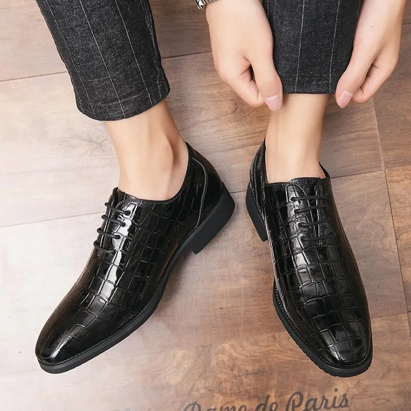 Santimon Men's Leather Oxford Shoes Crocodile Pattern Leather Formal Dress Business Casual Lace Up Shoes