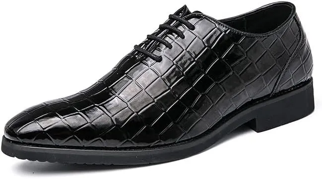 Santimon Men's Leather Oxford Shoes Crocodile Pattern Leather Formal Dress Business Casual Lace Up Shoes