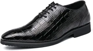 Santimon Men's Leather Oxford Shoes Crocodile Pattern Leather Formal Dress Business Casual Lace Up Shoes