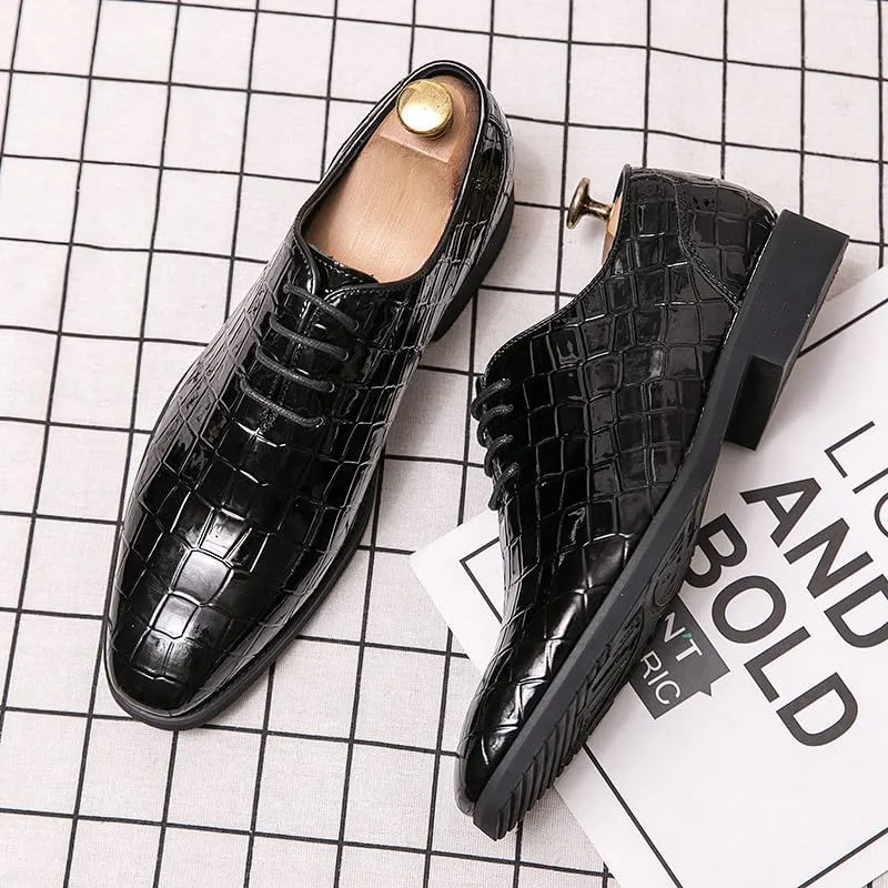 Santimon Men's Leather Oxford Shoes Crocodile Pattern Leather Formal Dress Business Casual Lace Up Shoes