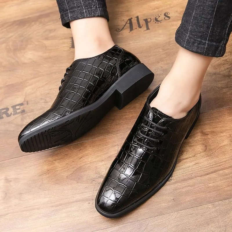 Santimon Men's Leather Oxford Shoes Crocodile Pattern Leather Formal Dress Business Casual Lace Up Shoes