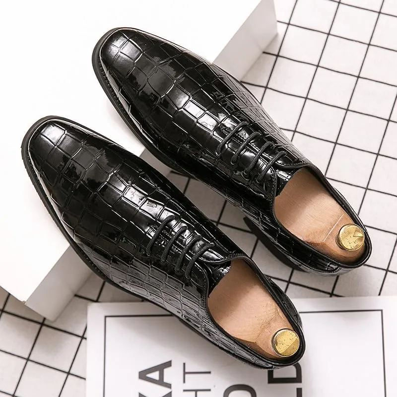 Santimon Men's Leather Oxford Shoes Crocodile Pattern Leather Formal Dress Business Casual Lace Up Shoes