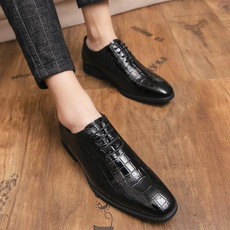 Santimon Men's Leather Oxford Shoes Crocodile Pattern Leather Formal Dress Business Casual Lace Up Shoes