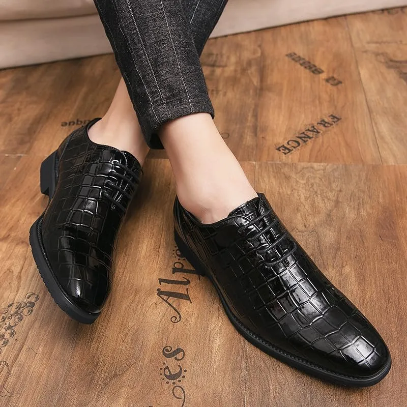 Santimon Men's Leather Oxford Shoes Crocodile Pattern Leather Formal Dress Business Casual Lace Up Shoes