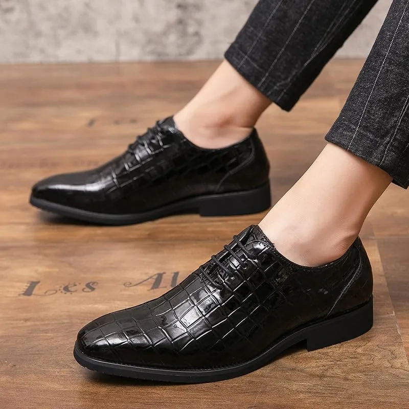 Santimon Men's Leather Oxford Shoes Crocodile Pattern Leather Formal Dress Business Casual Lace Up Shoes