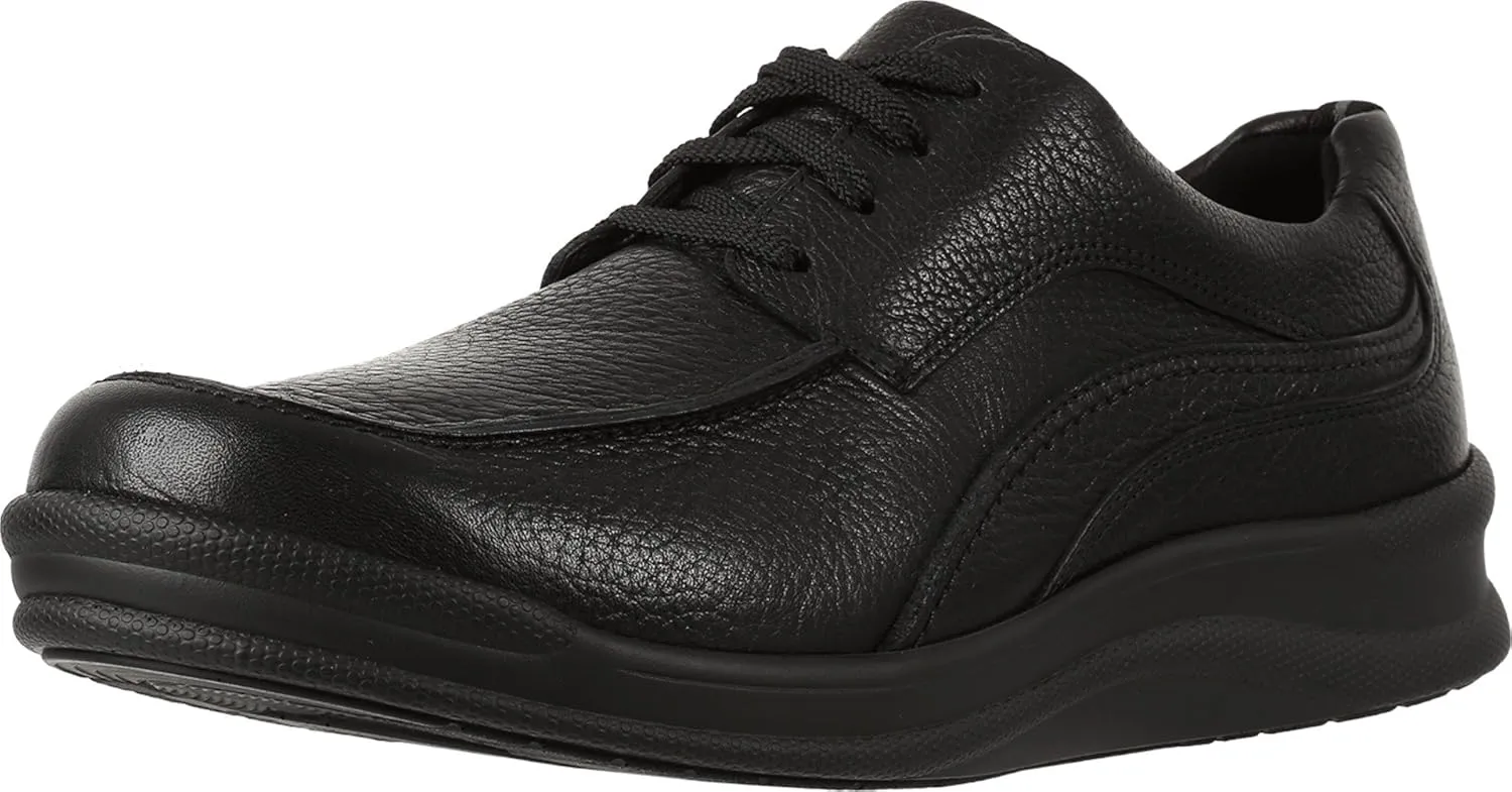 SAS® Move On Shoes for Men – Leather Upper – Detailed Stitch Pattern – Cushioned Collar – Round Toe Black 6.5 W - Wide (E)