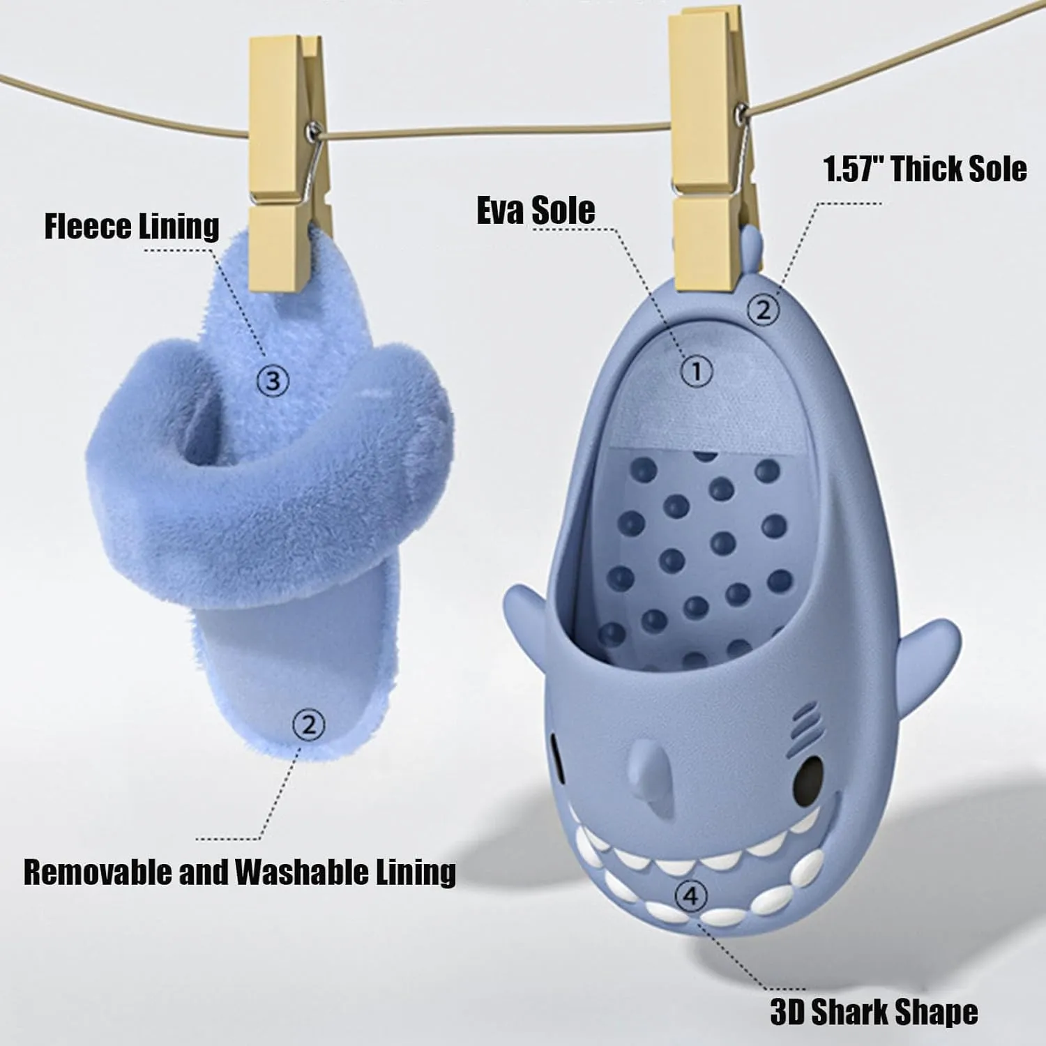 Shark Polar Flip Flops for Kids, Shark Slides Kids, Waterproof Winter Slippers, with Removable Plush Insole