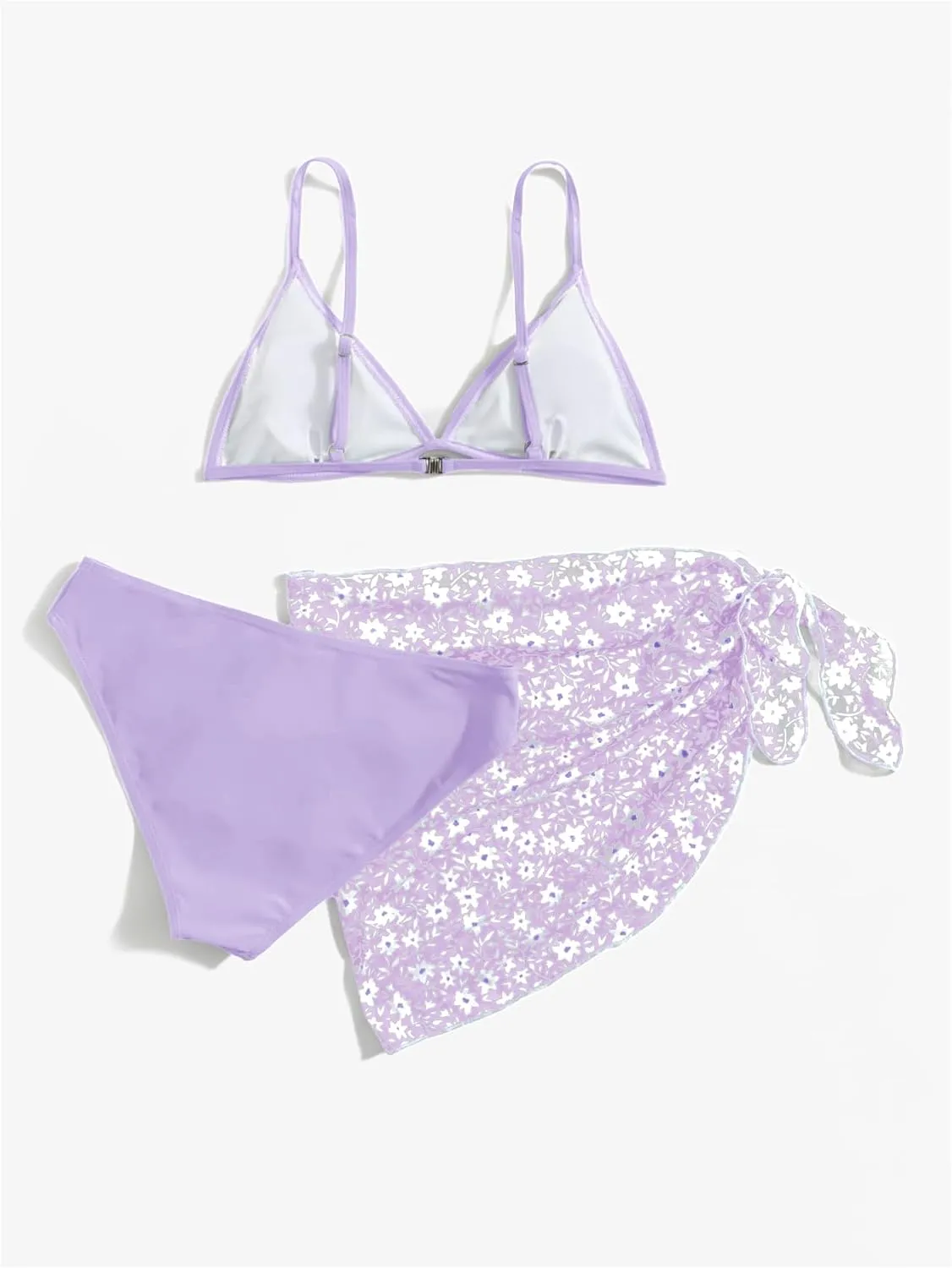 SHENHE Girl's 3 Piece Swimsuit Cute Spaghetti Strap Triangle Bikini with Ditsy Floral Print Cover Up Kid Bathing Suit