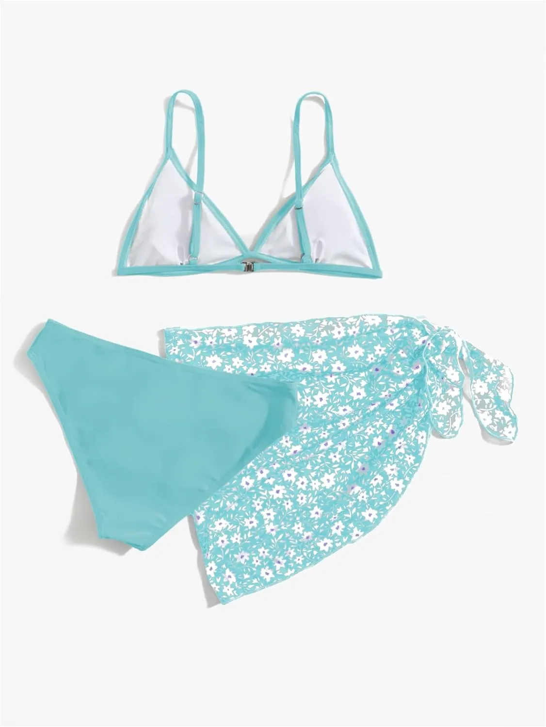 SHENHE Girl's 3 Piece Swimsuit Cute Spaghetti Strap Triangle Bikini with Ditsy Floral Print Cover Up Kid Bathing Suit