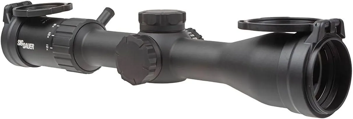 SIG SAUER WHISKEY4 3-12X44mm 30mm Tube SFP Durable Lightweight Precise Waterproof Black Hunting Riflescope, Flip-Back Caps & Throw Lever Included