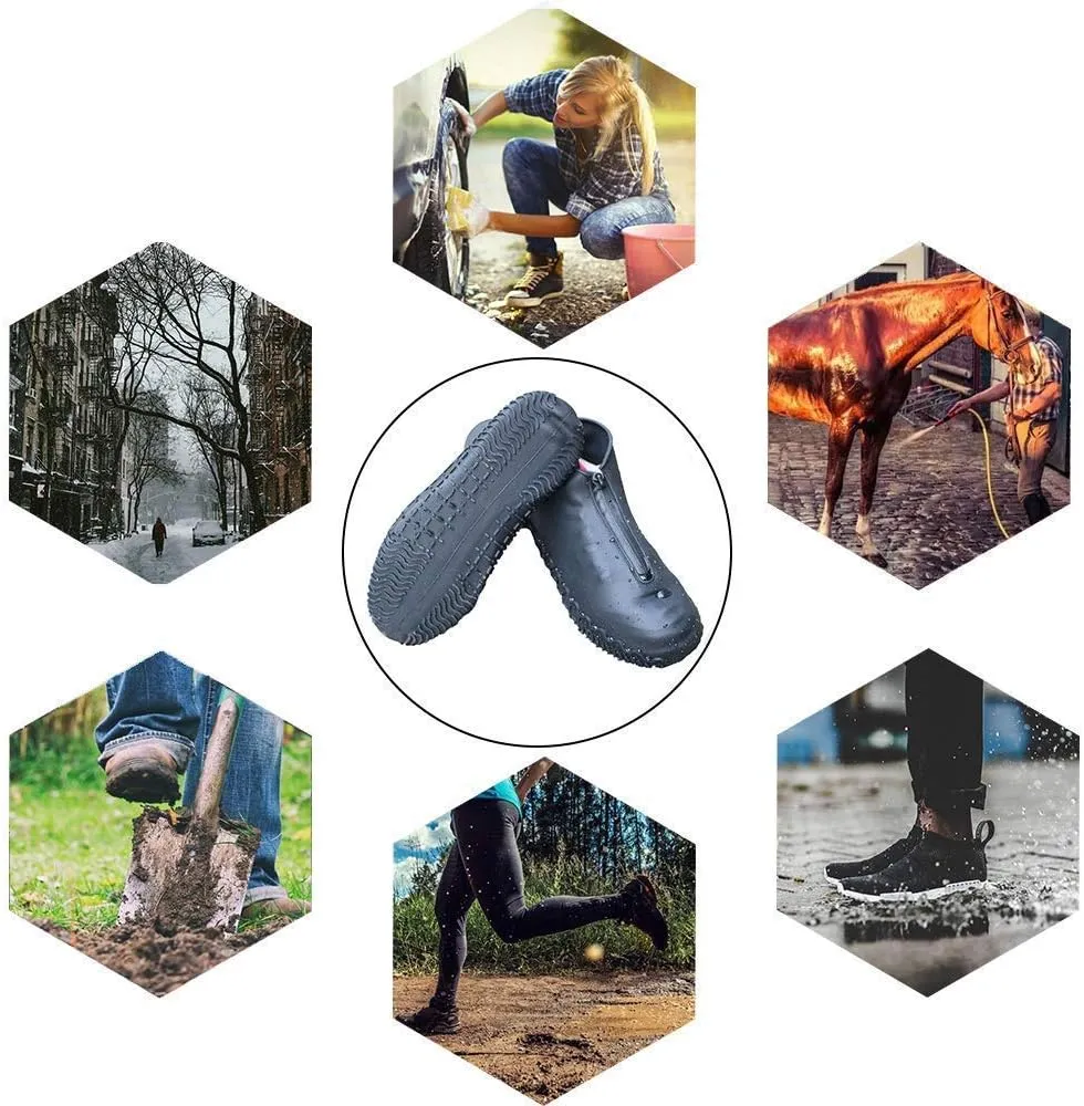 Silicone Waterproof Shoe Covers, Upgrade Reusable Overshoes with Zipper, Resistant Rain Boots Non-Slip Washable Protection for Women, Men (L (Women 7.5-10.5, Men 6.5-9), Black)