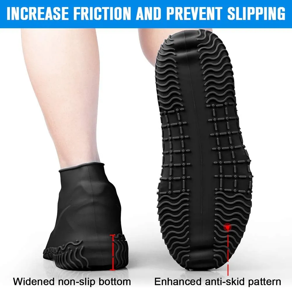 Silicone Waterproof Shoe Covers, Upgrade Reusable Overshoes with Zipper, Resistant Rain Boots Non-Slip Washable Protection for Women, Men (L (Women 7.5-10.5, Men 6.5-9), Black)