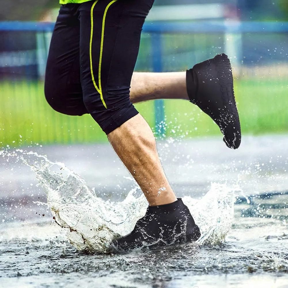 Silicone Waterproof Shoe Covers, Upgrade Reusable Overshoes with Zipper, Resistant Rain Boots Non-Slip Washable Protection for Women, Men (L (Women 7.5-10.5, Men 6.5-9), Black)