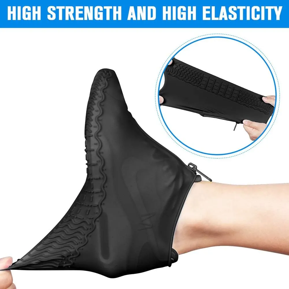 Silicone Waterproof Shoe Covers, Upgrade Reusable Overshoes with Zipper, Resistant Rain Boots Non-Slip Washable Protection for Women, Men (L (Women 7.5-10.5, Men 6.5-9), Black)