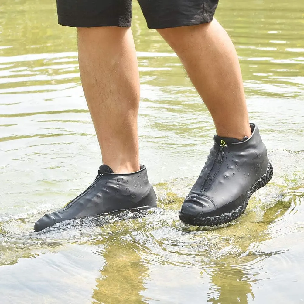 Silicone Waterproof Shoe Covers, Upgrade Reusable Overshoes with Zipper, Resistant Rain Boots Non-Slip Washable Protection for Women, Men (L (Women 7.5-10.5, Men 6.5-9), Black)