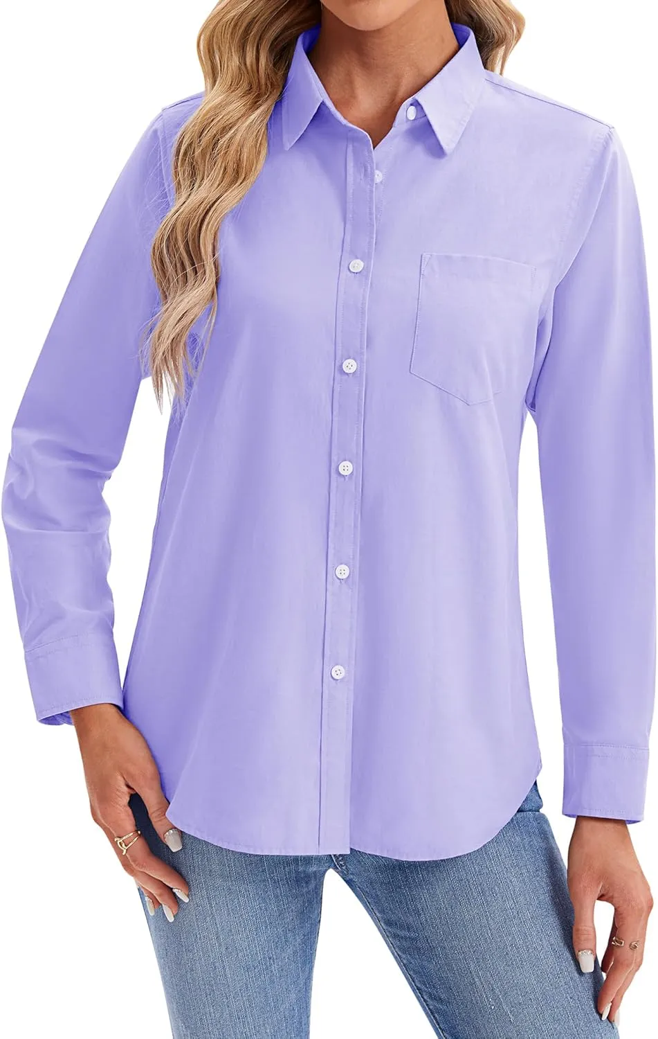 siliteelon Womens Button Down Shirts Long Sleeve Collared Office Work Blouses Tops with Pocket Oxford Shirts