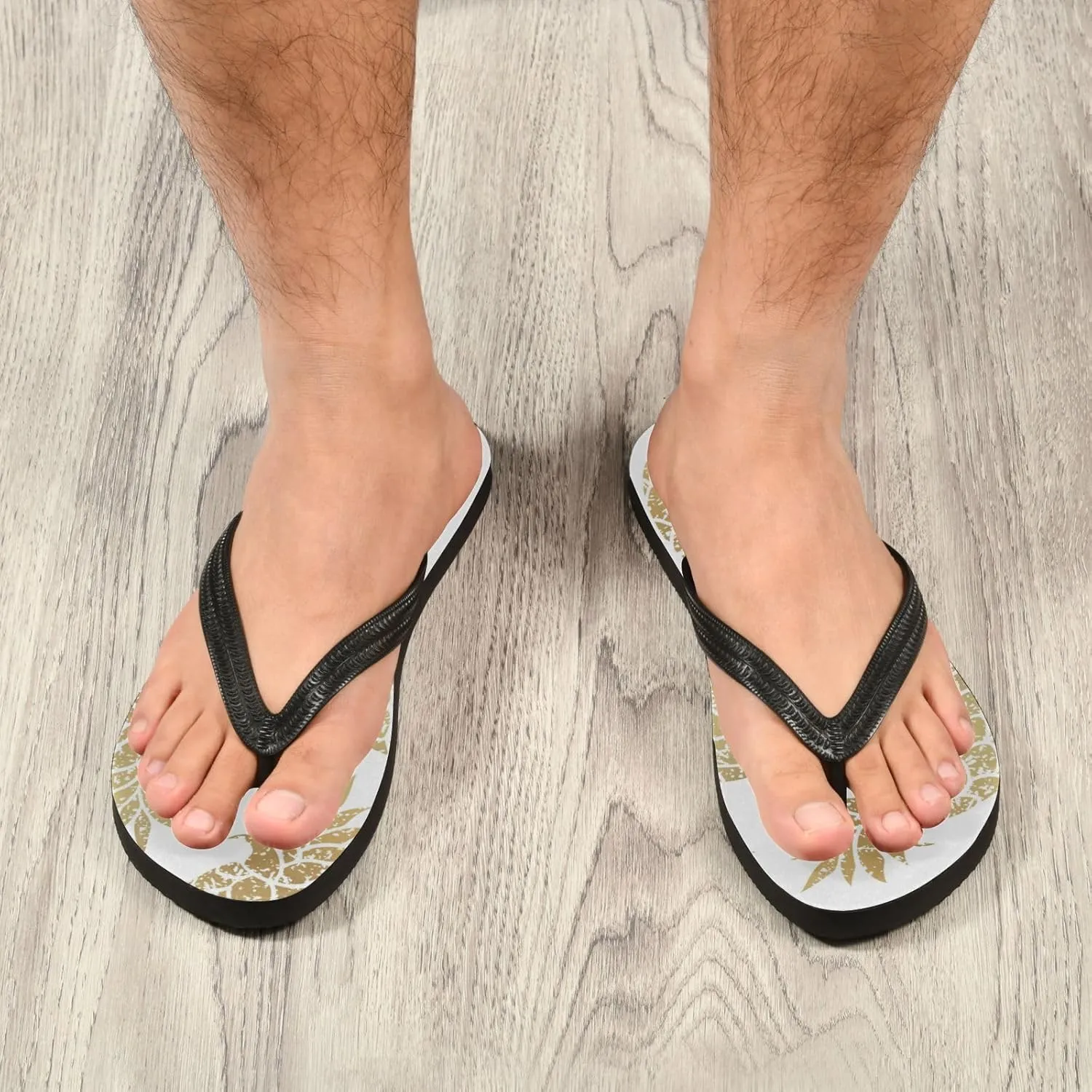 Slim Flip Flops for Women Beach - Bright Gold Pineapple Casual Thong Flat Sandals Rubber Slide Slippers Shower Shoes