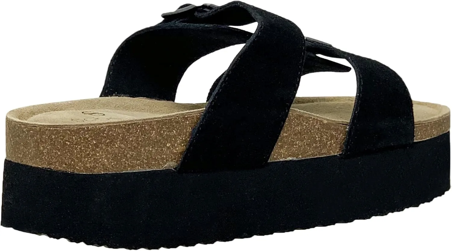 SOBEYO Women's Cork Footbed Sandals Platform Cow Suede Double Straps Bucklers Slip-on Flatform Comfort Flip Flops