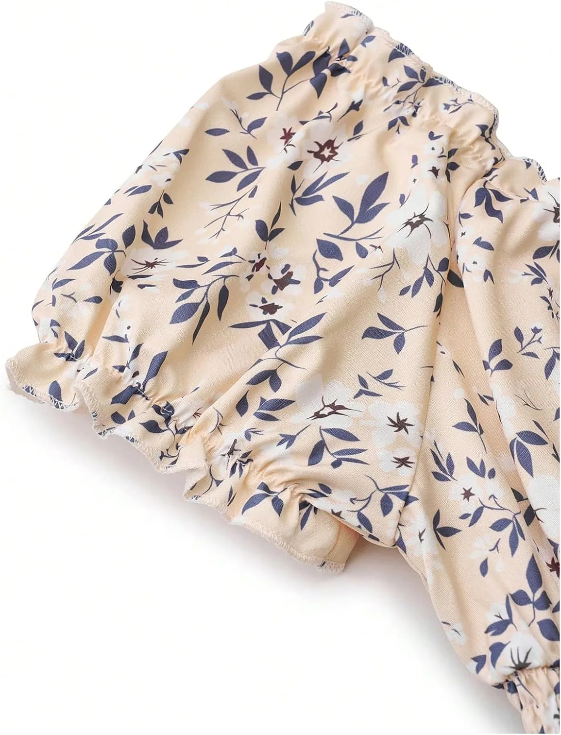 SOLY HUX Women's Floral Print Wrap V Neck Dress Puff Short Sleeve Shirred High Waist Flowy Boho Midi Dresses
