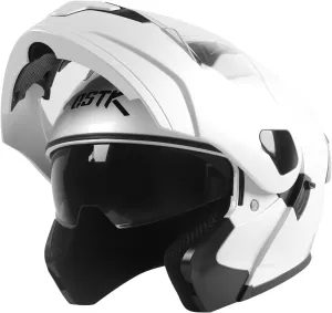 SPARK DOT Approved Modular Flip-Up Dual Visor Motorcycle Full Face Helmet, White, Small (55-56cm)