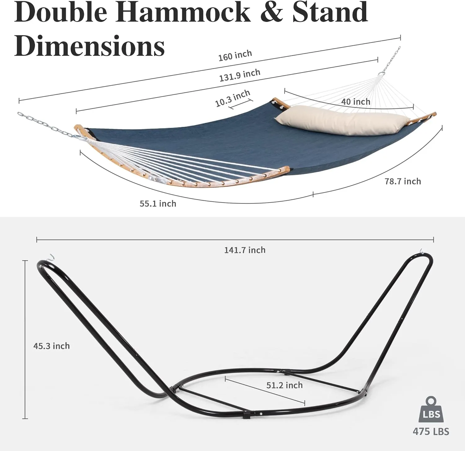 SUNCREAT Hammocks Free Standing Hammock for Outside, Heavy Duty Stand Alone Hammock with Frame, Patent Pending, Navy