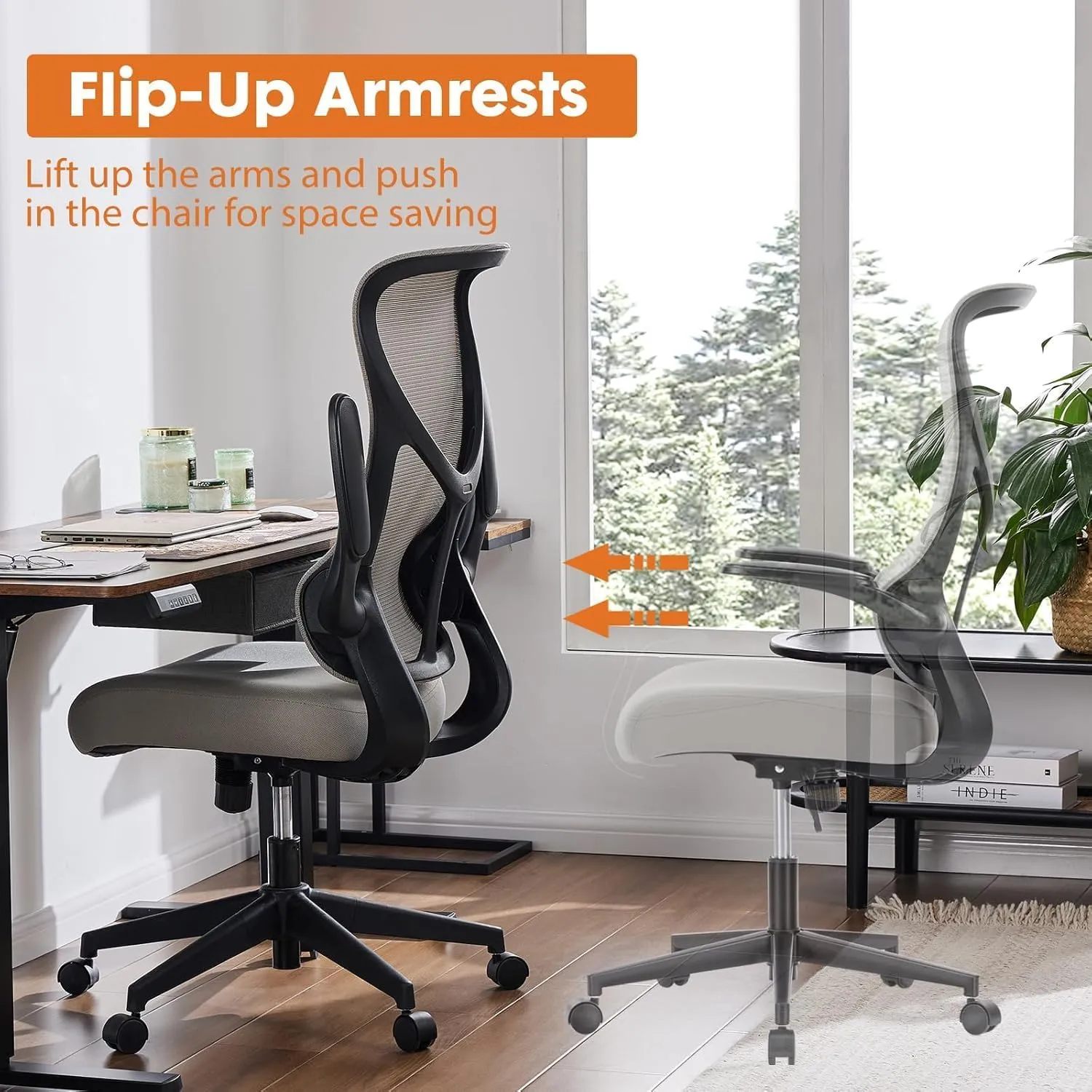 Sweetcrispy Desk Office Chair,Ergonomic High Back Computer Swivel Gaming Chairs with Adjustable Height, Lumbar Support, Flip Up Arms, 120°tilt, Grey