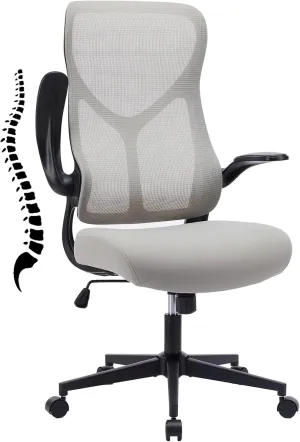 Sweetcrispy Desk Office Chair,Ergonomic High Back Computer Swivel Gaming Chairs with Adjustable Height, Lumbar Support, Flip Up Arms, 120°tilt, Grey