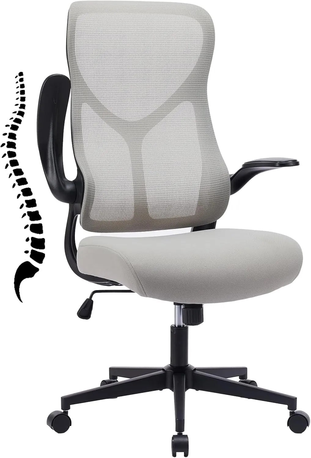 Sweetcrispy Desk Office Chair,Ergonomic High Back Computer Swivel Gaming Chairs with Adjustable Height, Lumbar Support, Flip Up Arms, 120°tilt, Grey