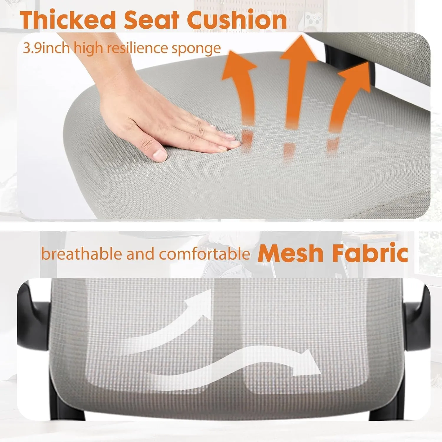 Sweetcrispy Desk Office Chair,Ergonomic High Back Computer Swivel Gaming Chairs with Adjustable Height, Lumbar Support, Flip Up Arms, 120°tilt, Grey
