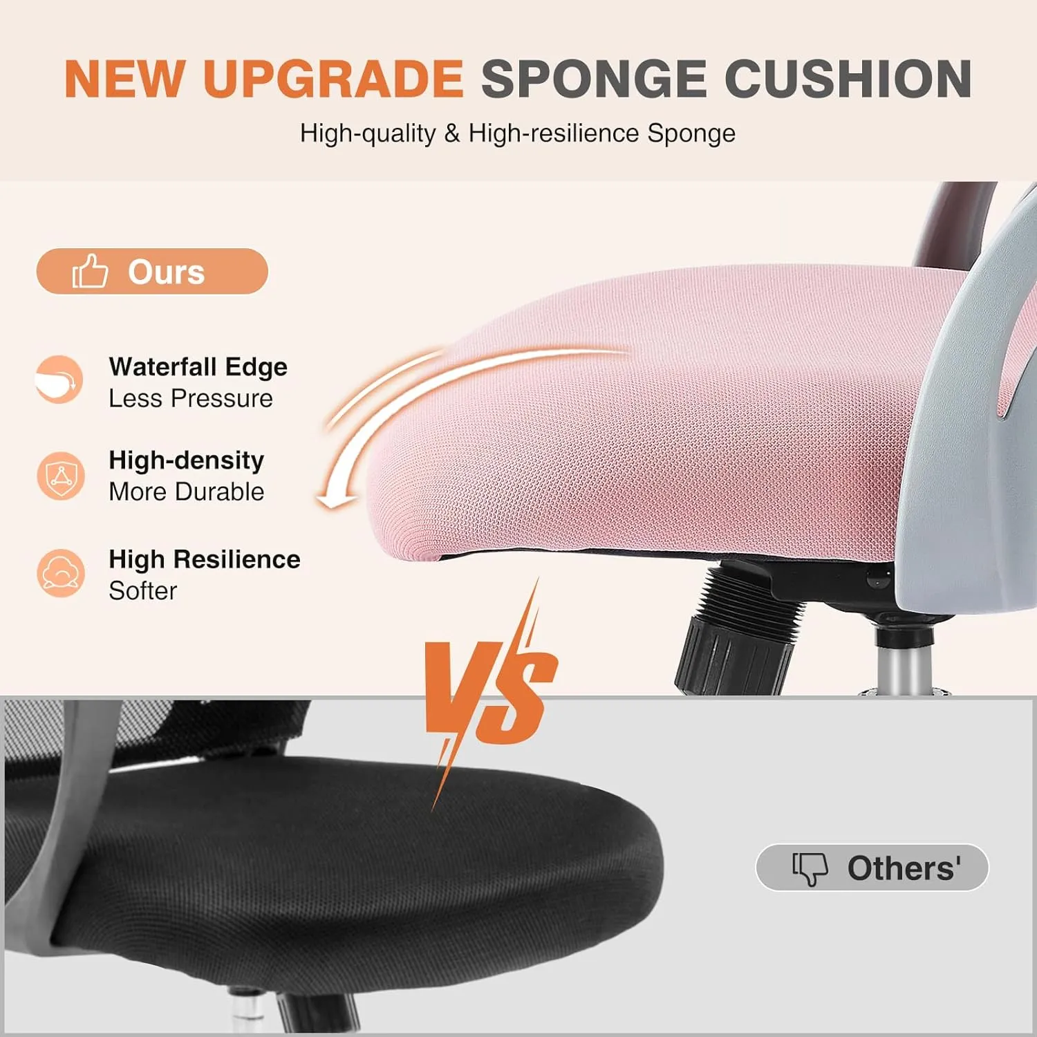Sweetcrispy Home Office Computer Desk Chair, Ergonomic Mid-Back Mesh Rolling Work Swivel Task Chairs with Wheels, Comfortable Lumbar Support, Comfy Flip-up Arms for Bedroom, Study, Student, Pink