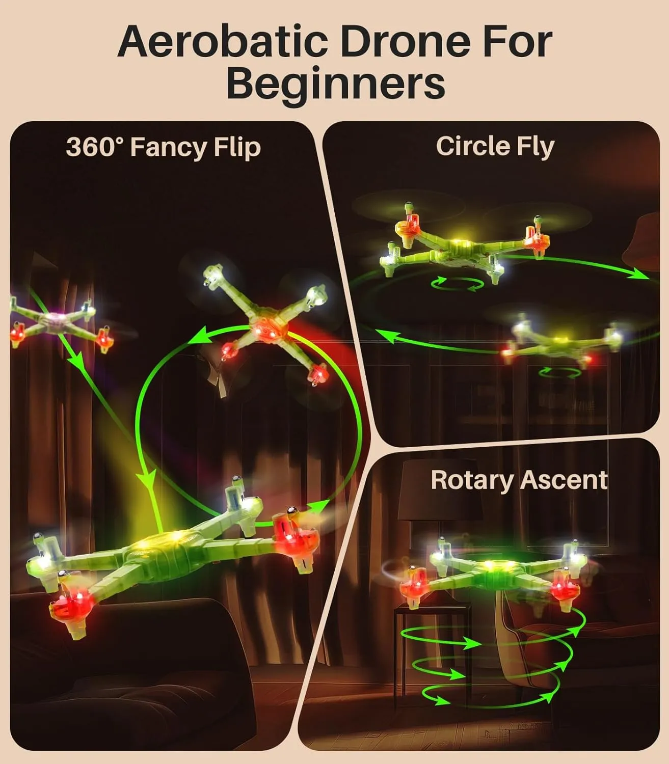 SYMA Kids Drone with 7-Color LED Light, X440 Indoor Drone for Adults with Altitude Hold, 360°Flip Lightweight RC Helicopter, 2 Batteries Easy to Fly Gift for Kids Beginners