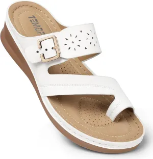 TEMOFON Flip Flops for Women Summer: Arch Support Comfortable Walking - Dressy Wedge Bunion Sandals - White Orthopedic Sandals Size 8.5