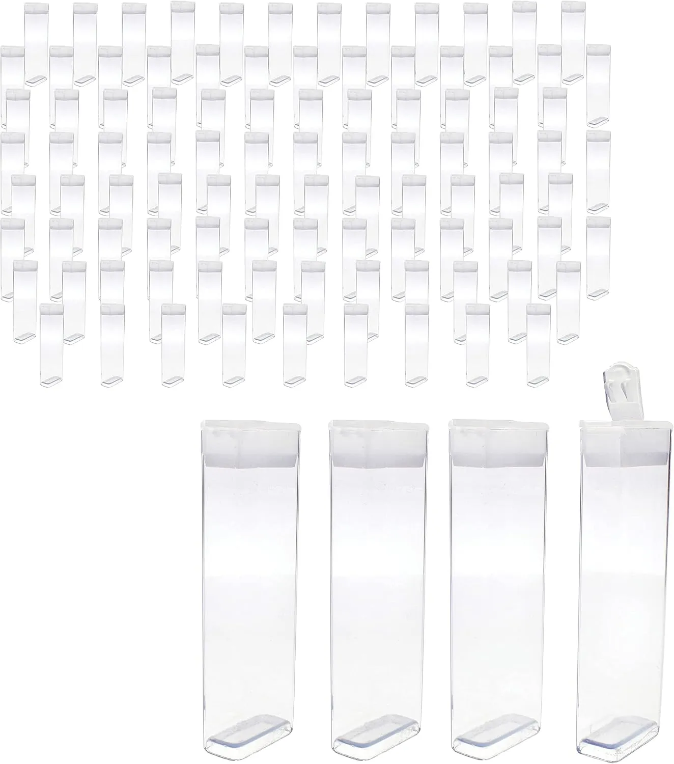 The Beadsmith Clear Plastic Boxes - Rectangle with a Flip Top Cap - 7/16” x 1” x 3-1/4” - Use for Beads, Bath Salts, Wedding & Party Favors, Home or Office Storage - Bag of 100