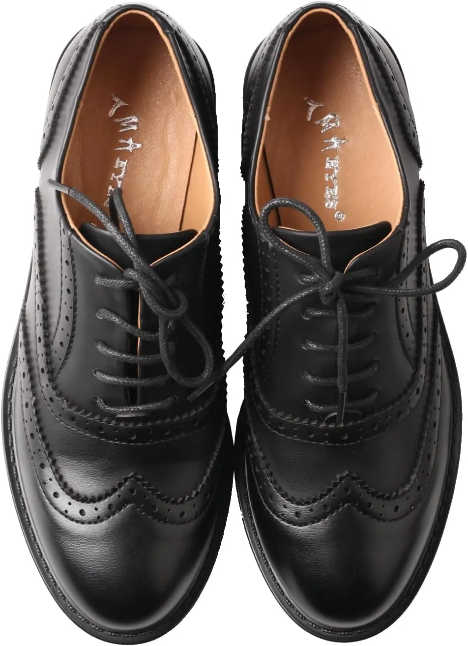 TMA EYES Baroque Retro Carved British Style Lace-up Oxford Women's Casual Leather Shoes