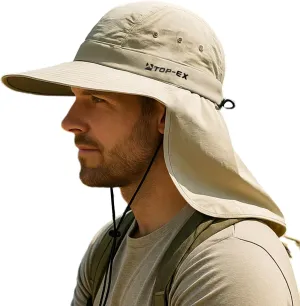 TOP-EX Cooling Sun Hat with Neck Flap – UPF 50  Wide Brim Breathable Hat for Hiking, Fishing & Big Heads