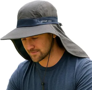 TOP-EX Cooling Sun Hat with Neck Flap – UPF 50  Wide Brim Breathable Hat for Hiking, Fishing & Big Heads
