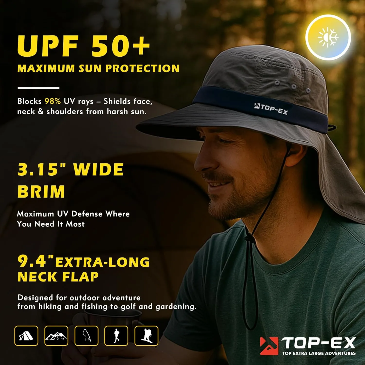TOP-EX Cooling Sun Hat with Neck Flap – UPF 50  Wide Brim Breathable Hat for Hiking, Fishing & Big Heads